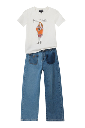 Kids Two-Tone Front Pocket Wide-Leg Jeans